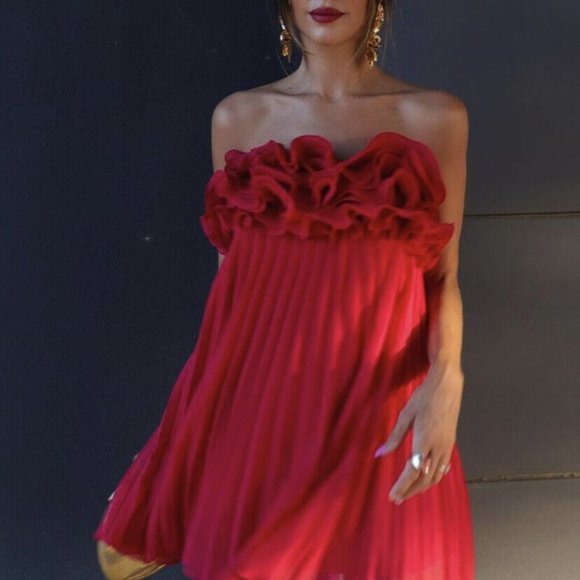 Zara Red Ruffle Mini Dress - Picture 4 of 12
